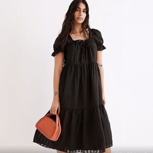 Madewell Square-Neck Tiered Midi Dress in Textured Seersucker XS
